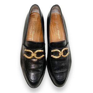 Robert Clergerie France Black Leather Loafer, Gold Trim, Shoes Women’s Size 7.5